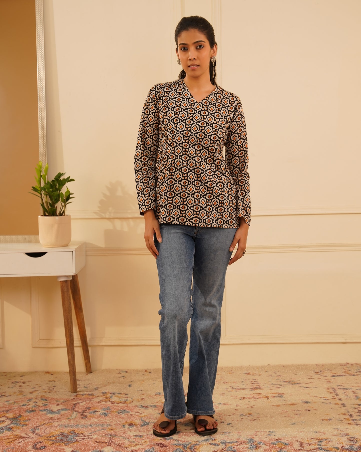 Noor Akaar Ikat Print Modest Kurti – Full Length View