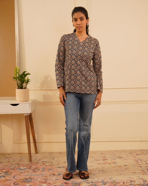 Noor Akaar Ikat Print Modest Kurti – Full Length View