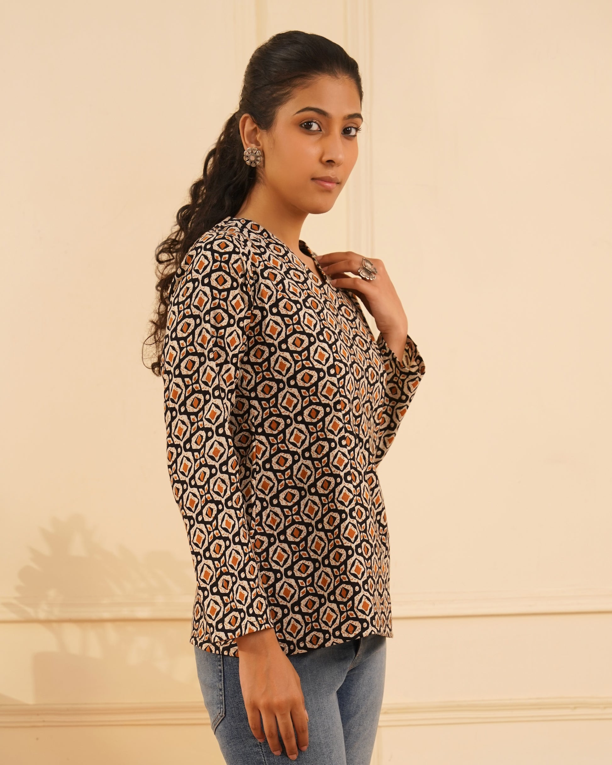 Noor Ikat Print Modest Kurti – Side View