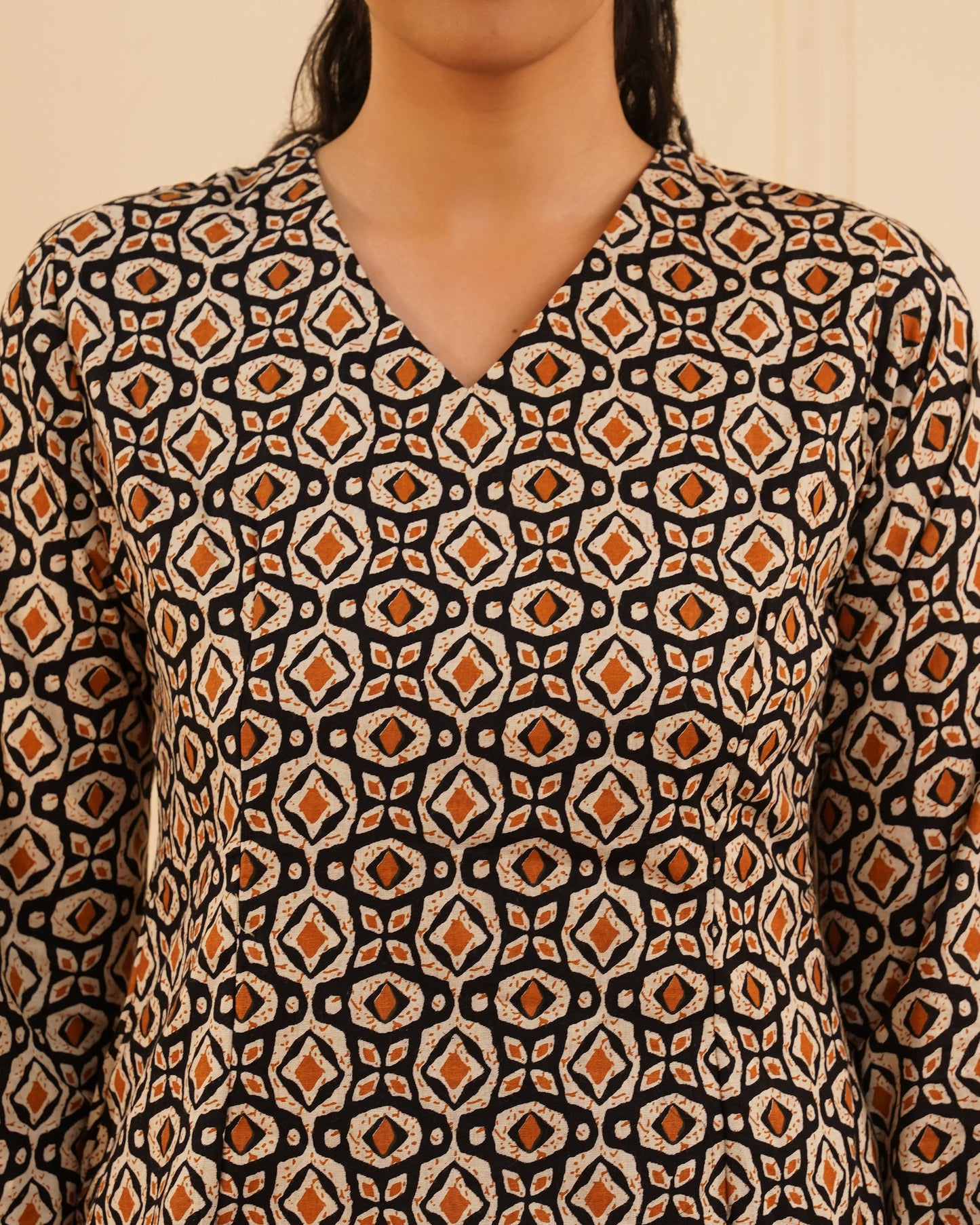 Noor Bell Sleeve Cotton Kurti – Fabric Close-up