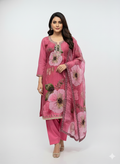 Glass organza floral digital print unstitched ladies suit with cutdana and zarkan handwork