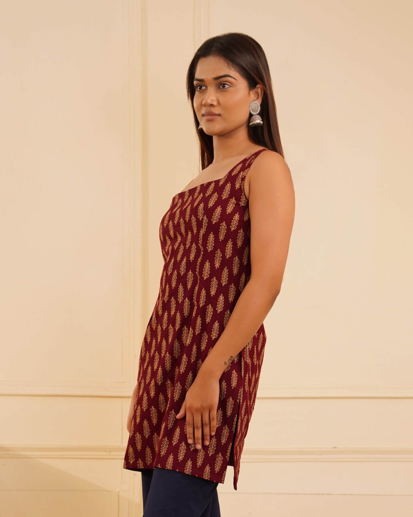 Preet Ajrakh Booti Kurti – Back Knot Detail | IndiZari