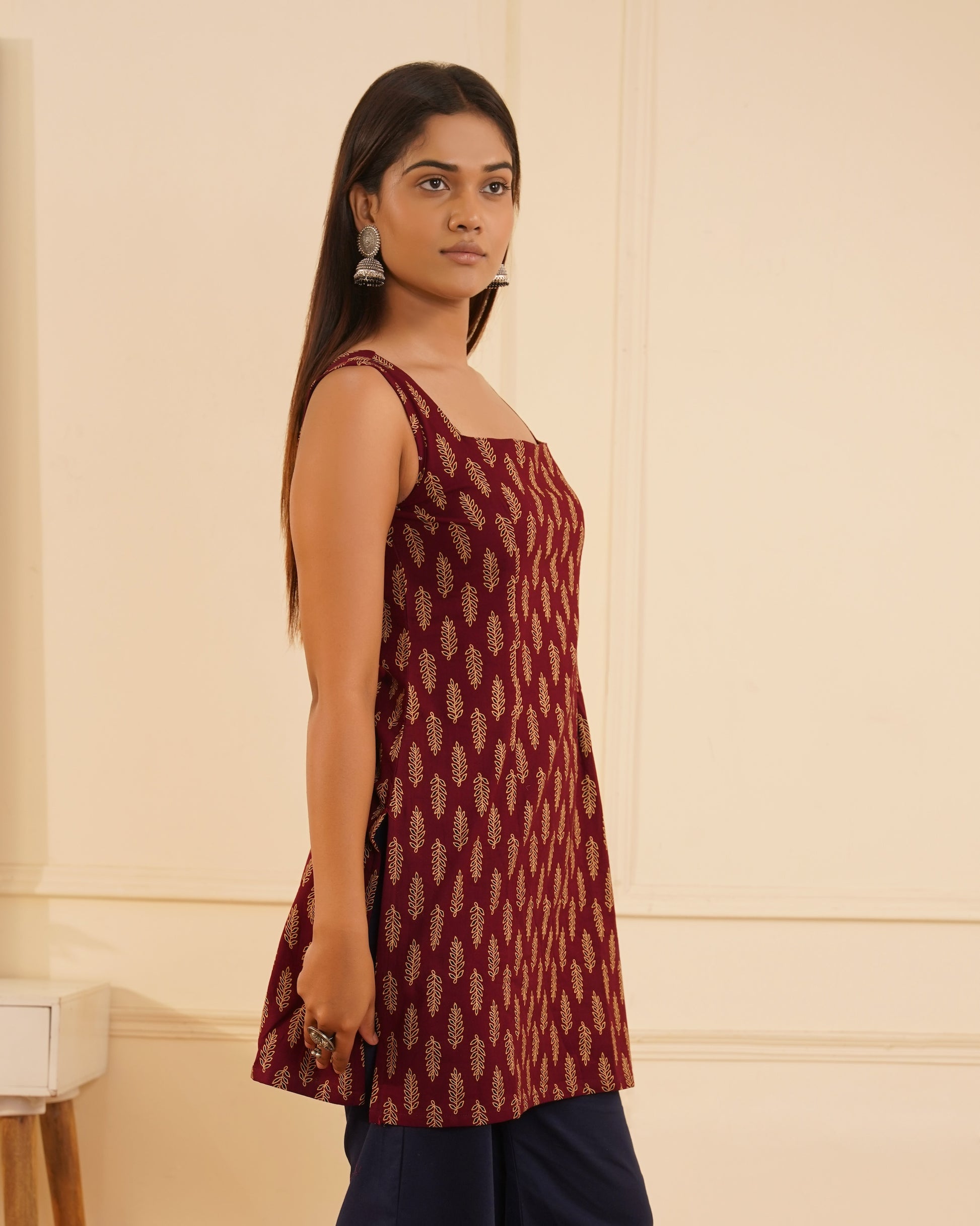 Preet Ajrakh Print Cotton Kurti – Side View