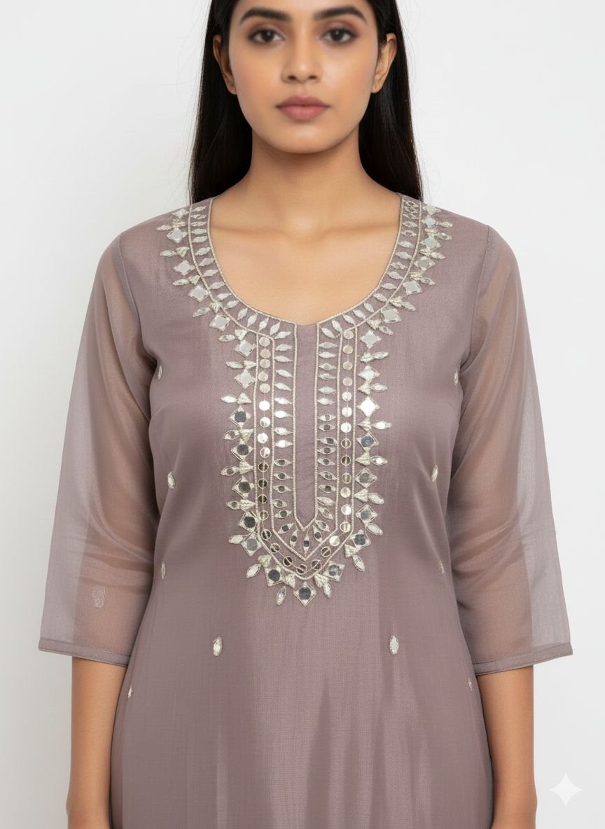 Mausam Dupatta Unstitched Suit with Mirror & Thread Work | Festive Ethnic Wear