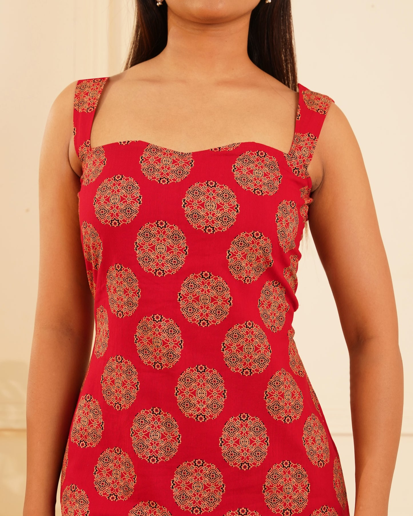 Bella Mandala Print Kurti – Fabric Close-up | IndiZari