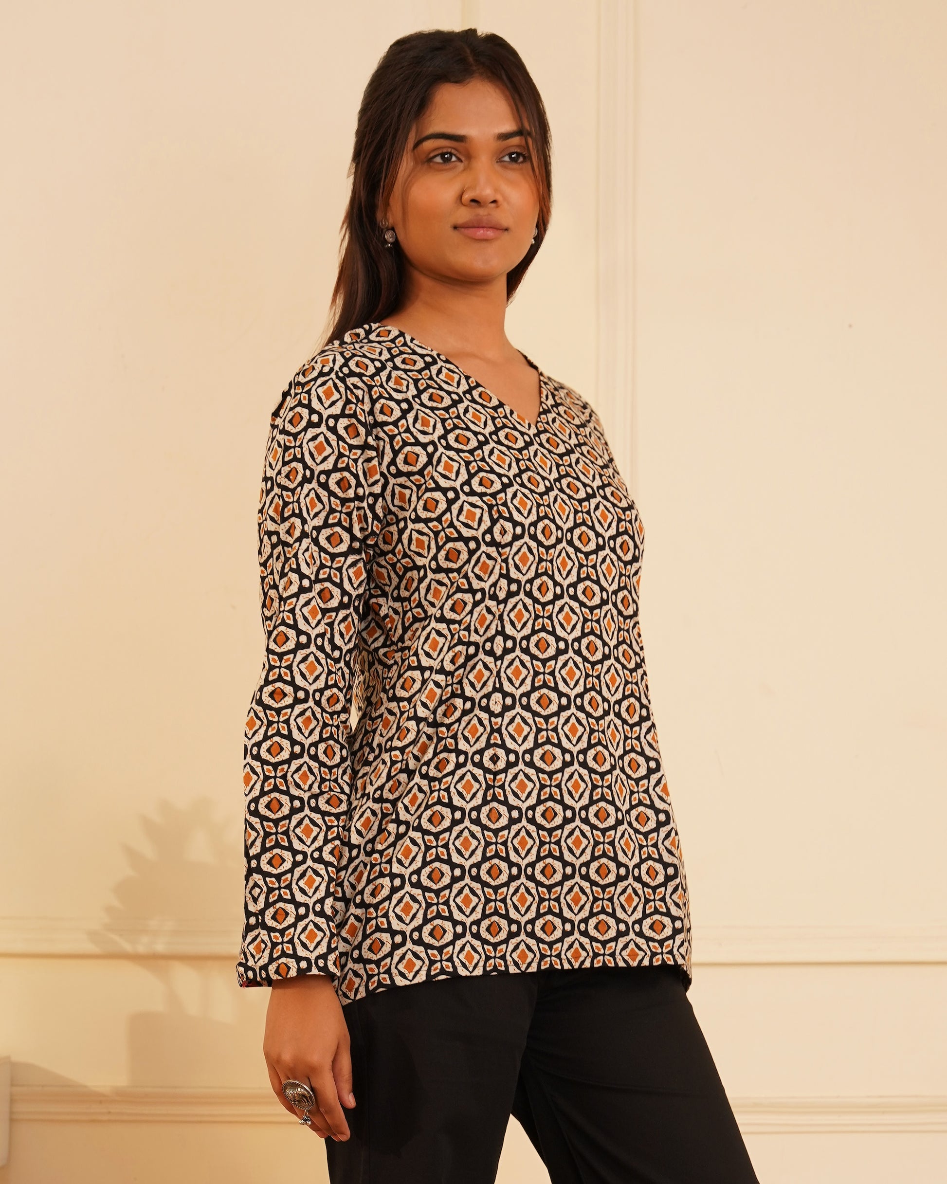 Noori Ikat Print Modest Kurti – Fabric Close-up