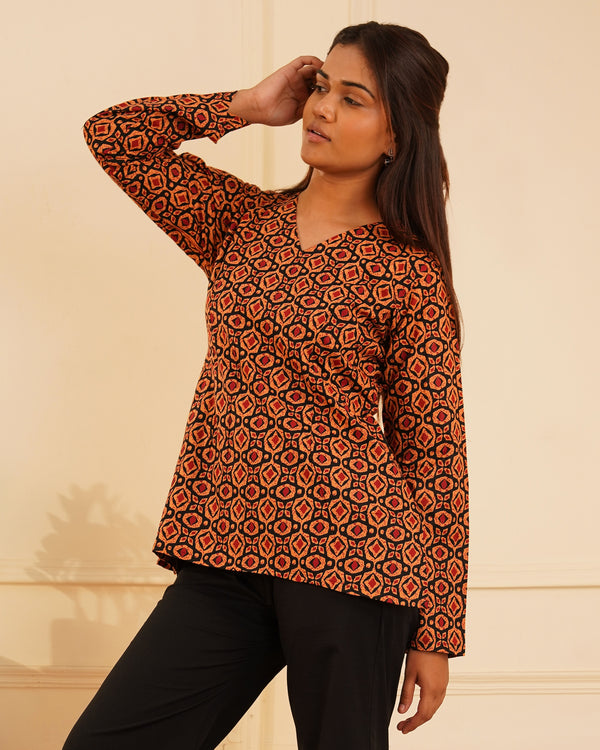 Nisha Akaar Ikat Print Modest Kurti – Full Length View