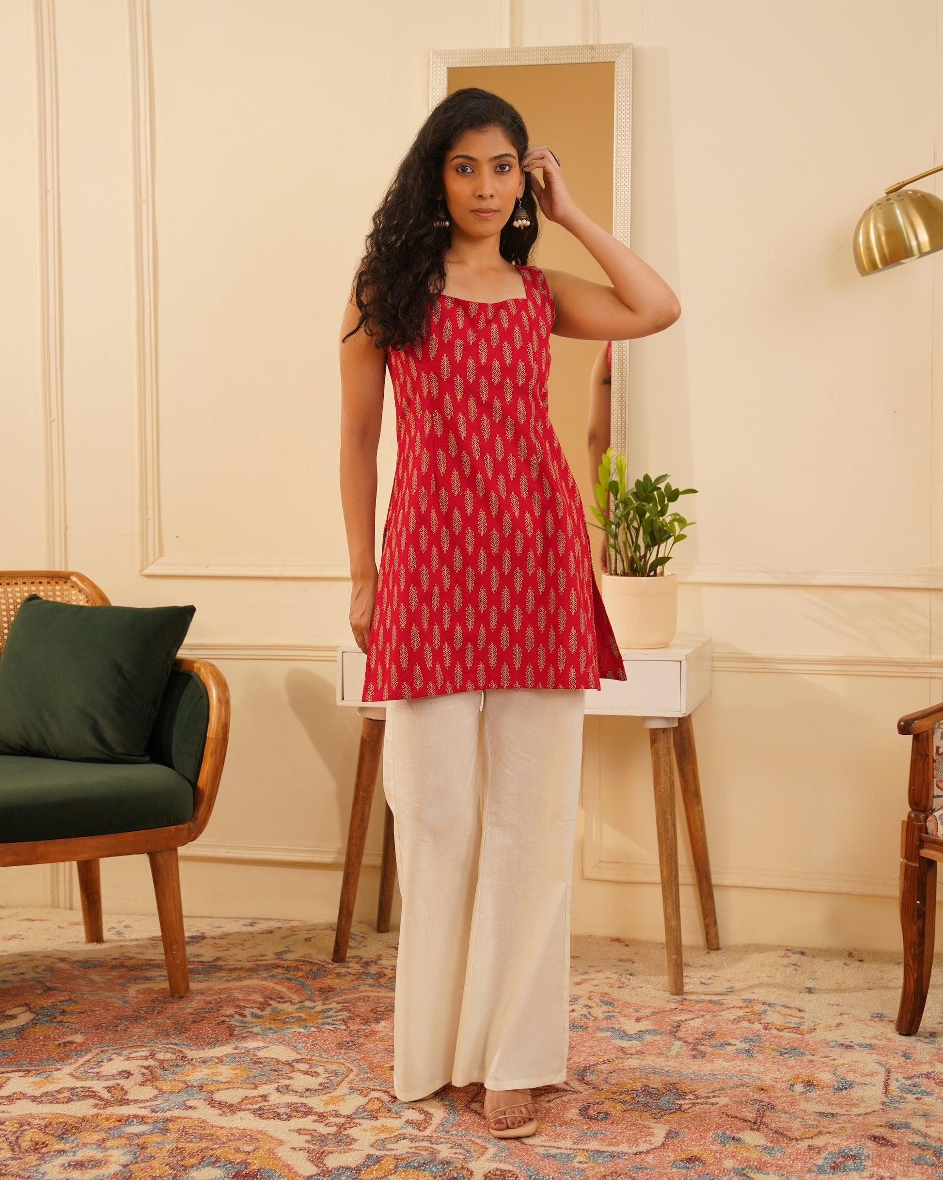 Jannat Ajrakh Booti Print Kurti – Full Length View