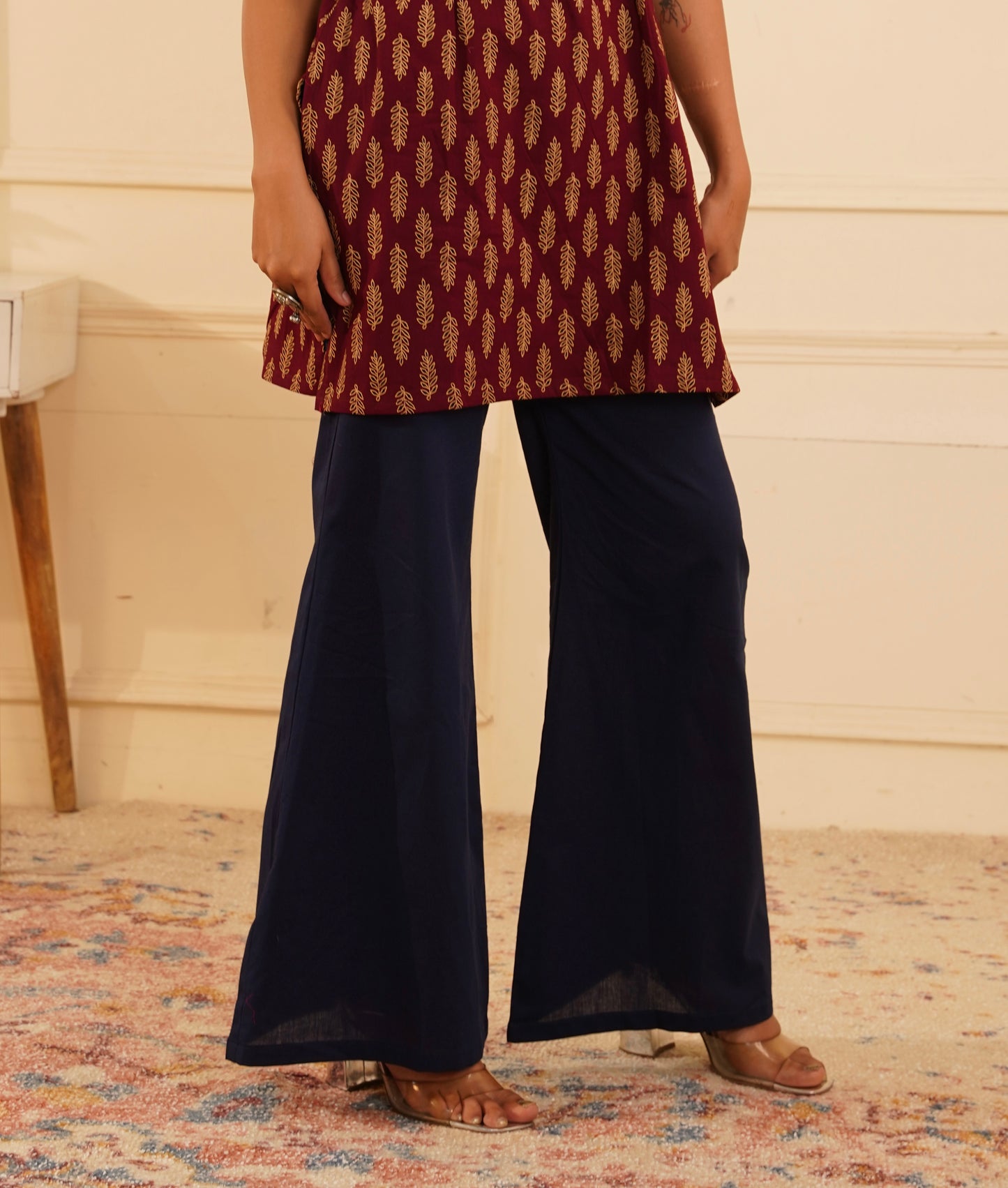 Blue cotton bottom for women – pairs with block print kurtis and curated sets | IndiZari