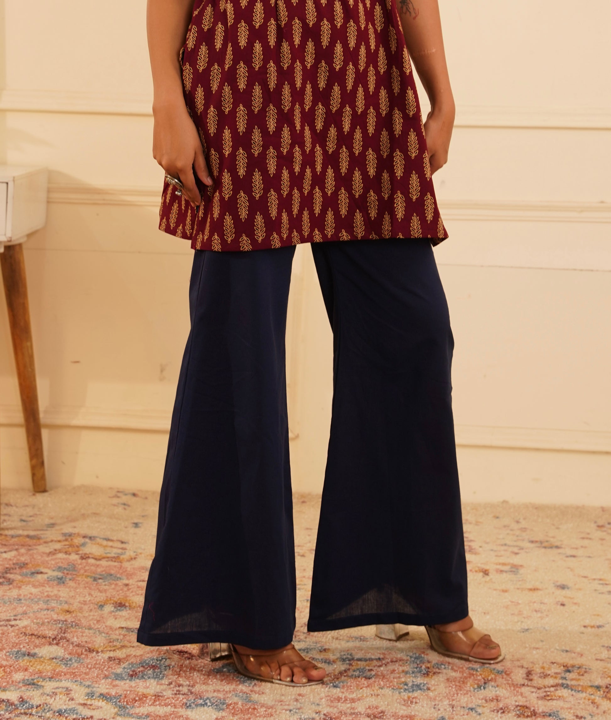 Blue cotton bottom for women – pairs with block print kurtis and curated sets | IndiZari