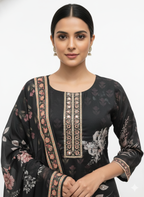 Shadow Black Printed Muslin With Rayon Pant Readymade Suit