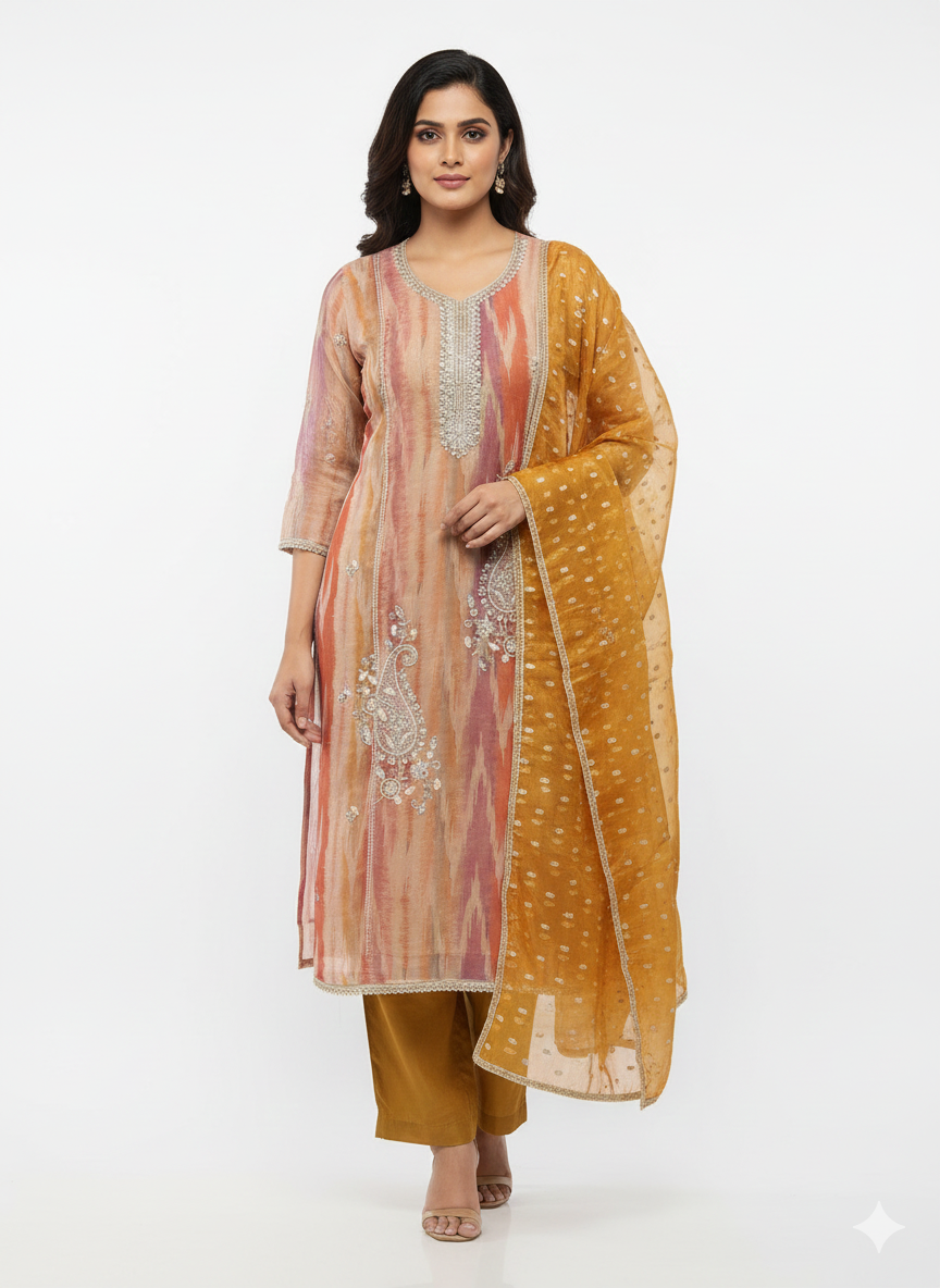 Ladies suits online India digital print organza unstitched suit