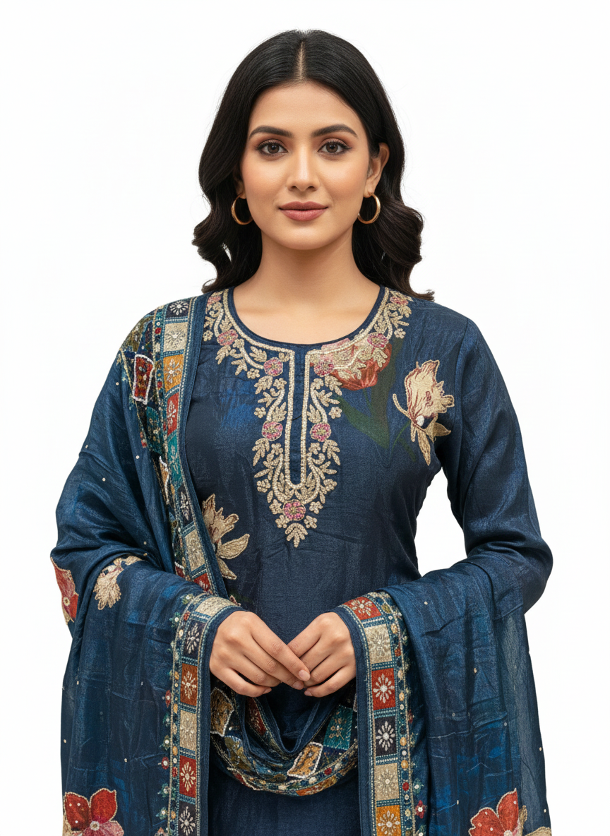 Glass organza semi stitched ladies suit with gharara bottom and zarkan work