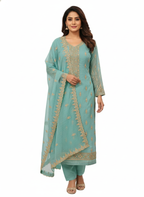 Elegant worked dupatta paired with glass organza festive suit