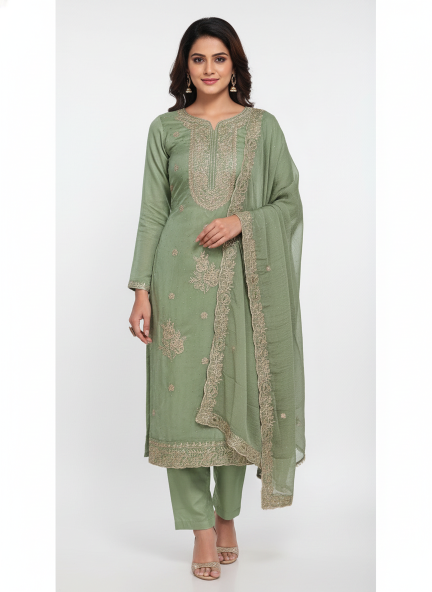 Traditional ladies suit with worked dupatta for special occasions