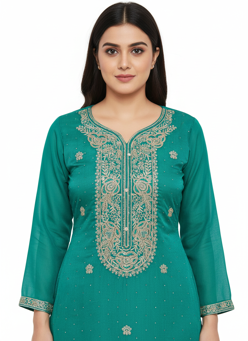 Burberry Top Unstitched Suit Set with Santoon Bottom, Worked Dupatta and Zari & Zarkan Work