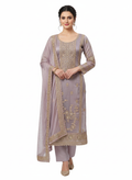 Ladies suit design featuring mausam organza fabric with subtle metallic sheen