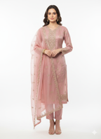 Pakistani inspired glass organza unstitched ladies suit with thread and zarkan embroidery