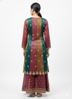 Glint Organza Peplum Top & Sharara Set with Zari & Zarkan Work – Matching Purse