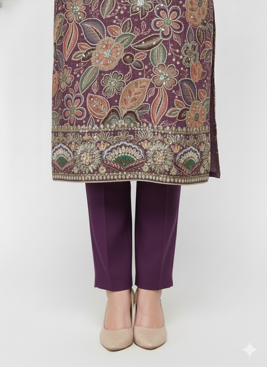 Ladies suit design showcasing digital print on pure chinon fabric