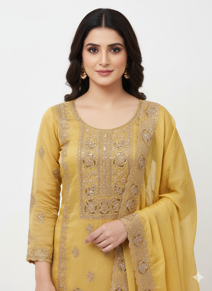 Semi stitched suit set for women with inner lining and rayon bottom