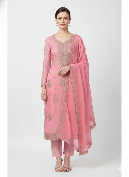 Burberry fabric unstitched ladies suit with zari and zarkan work