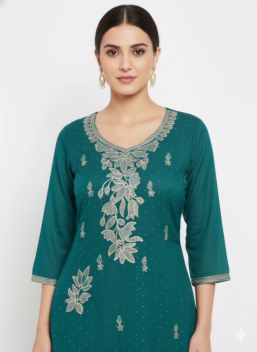 Crunchy Top Unstitched Suit with Santoon Bottom, Chiffon Dupatta and Zari & Zarkan Work