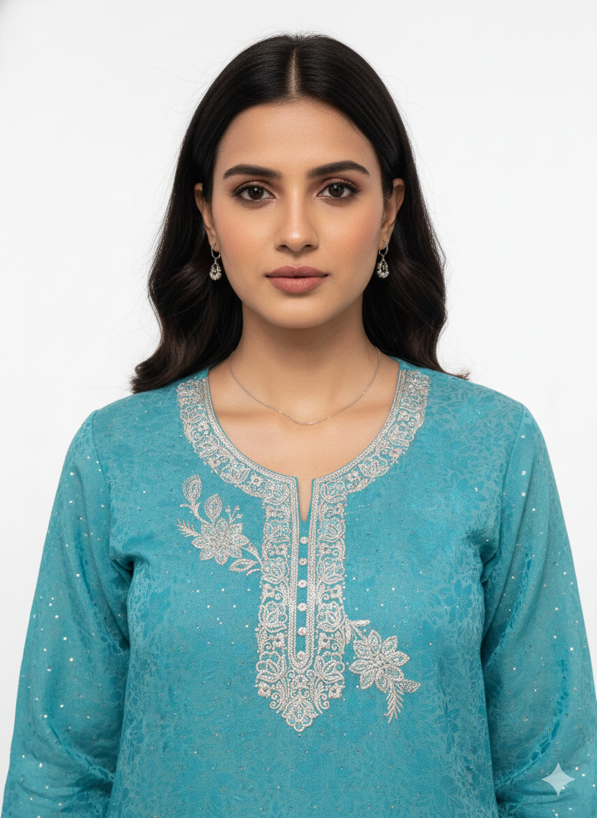 Urban Diva- Fancy Unstitched Suit With Pure Bottom in Korean Fendy silk Fabric with Digital Print Dupatta