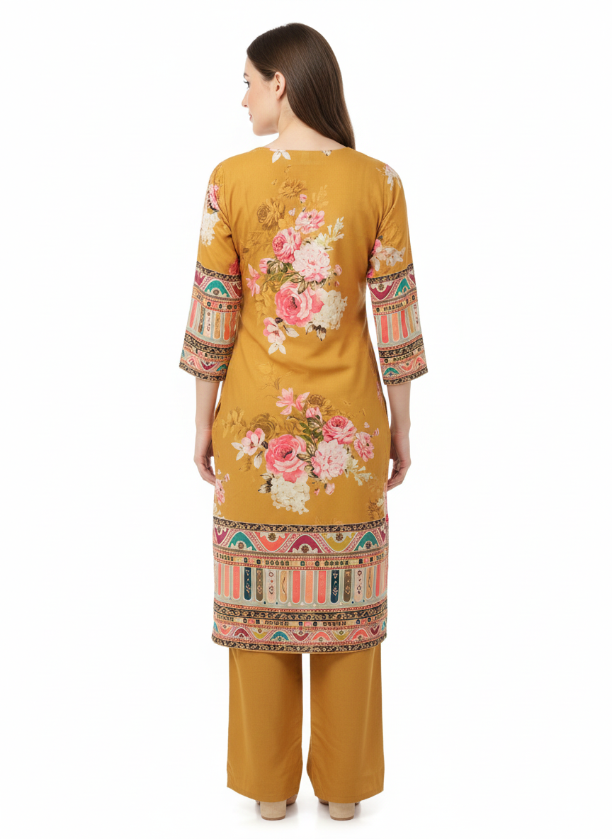 Breathable muslin fabric suit set with comfortable rayon bottom