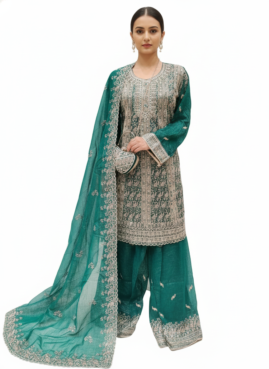Teal blue trending suit ladies online sharara set