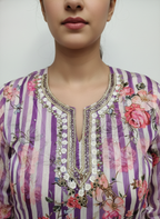 Handcrafted Printed Glass Organza Unstitched Suit Set with Zarkan & Thread Embroidery