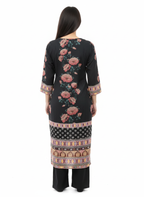 Ladies suit design showcasing refined all over print on muslin rayon fabric