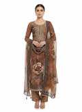 Printed glass organza unstitched ladies suit with zarkan work