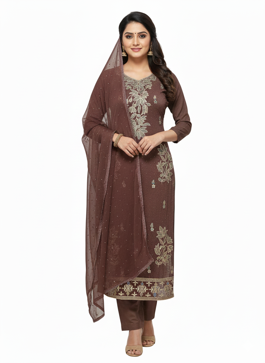 Unstitched suit set for women with santoon bottom fabric