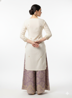 Readymade Suit with Printed Dupatta and Sharara, Gold Thread & Mirror Work in Chinon Fabric