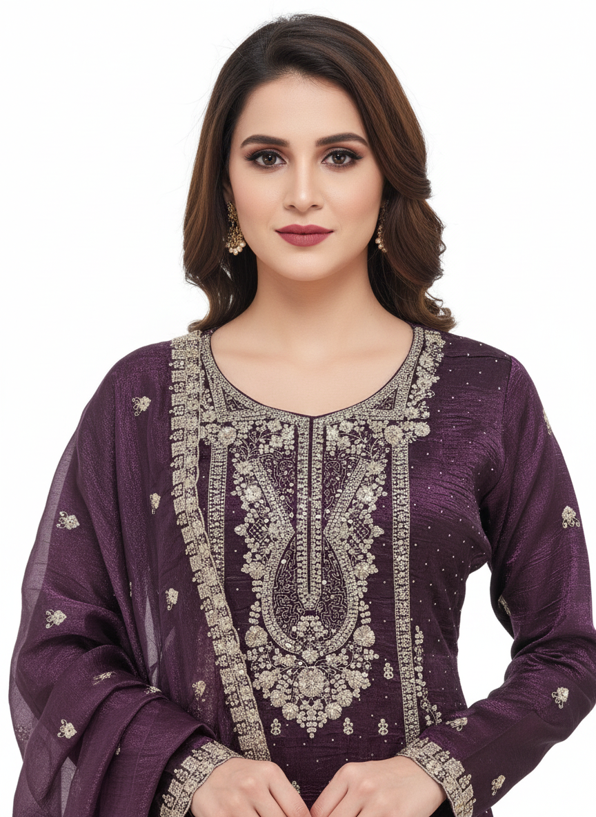 Latest suit trends for ladies crunchy fabric ready made suit online