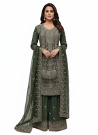 Peplum Top & Sharara Set with Designer Purse in Crush Luxe Organza Fabric