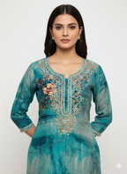 Printed Glass Organza Unstitched Suit Set with Zarkan Work And Worked Dupatta