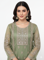 In-House Special – Mausam Organza Semi-Stitched Suit with Chiffon Dupatta, Fancy Zari & Zarkan Work