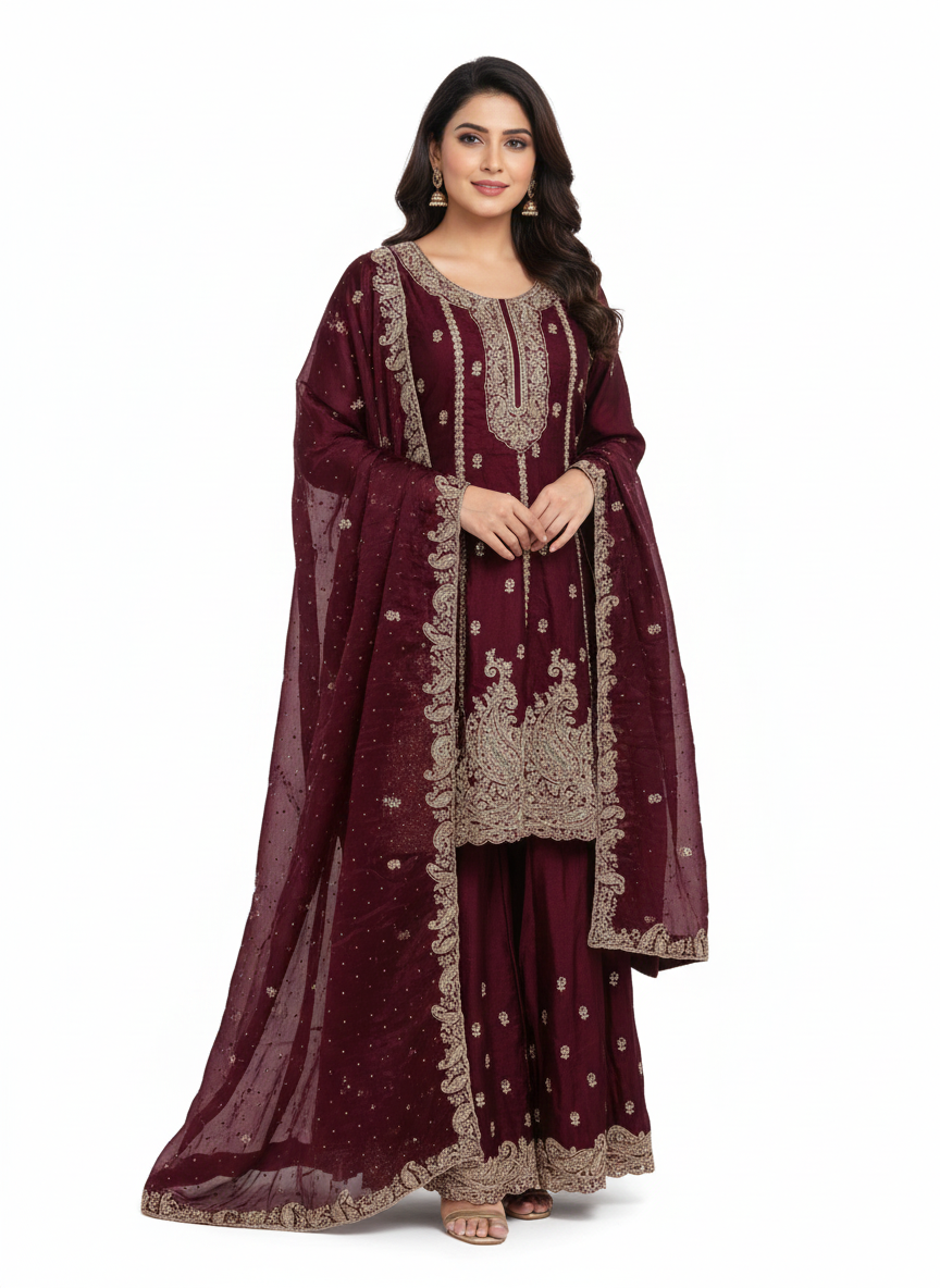 Festive wear peplon sharara suit for weddings and celebrations