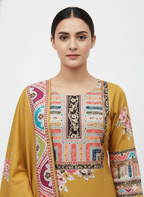 Printed muslin suit set with rayon pant for women online India
