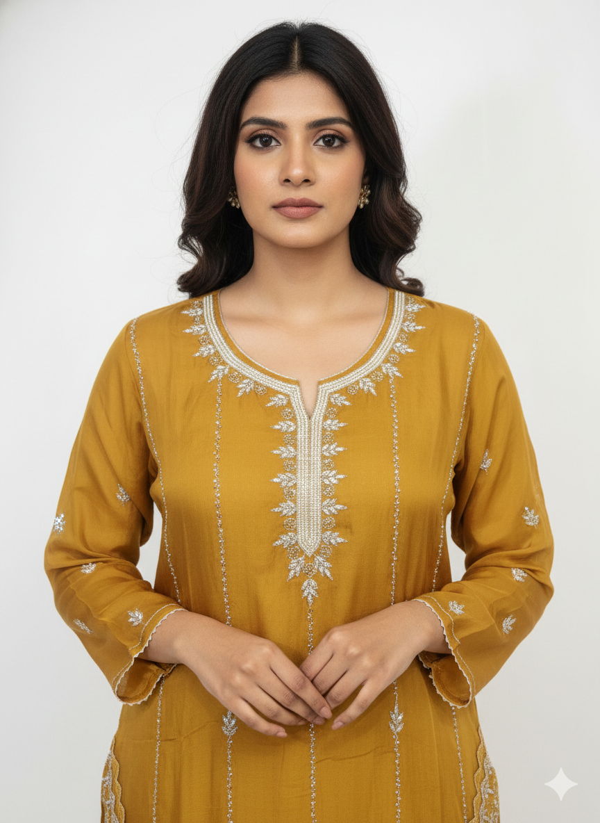 Handworked Organza Unstitched Suit with Cutdana & Zarkan Work