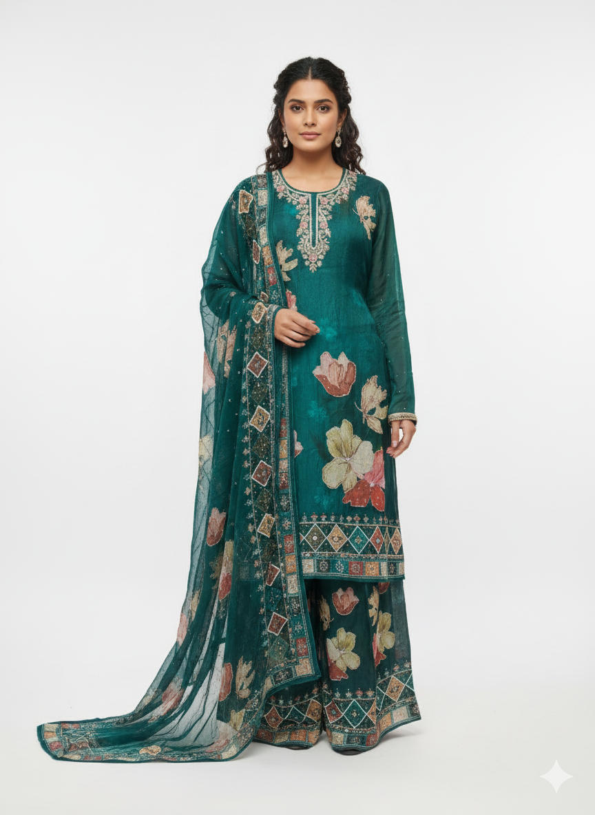 Semi stitched suit set for women designed for flexible fitting