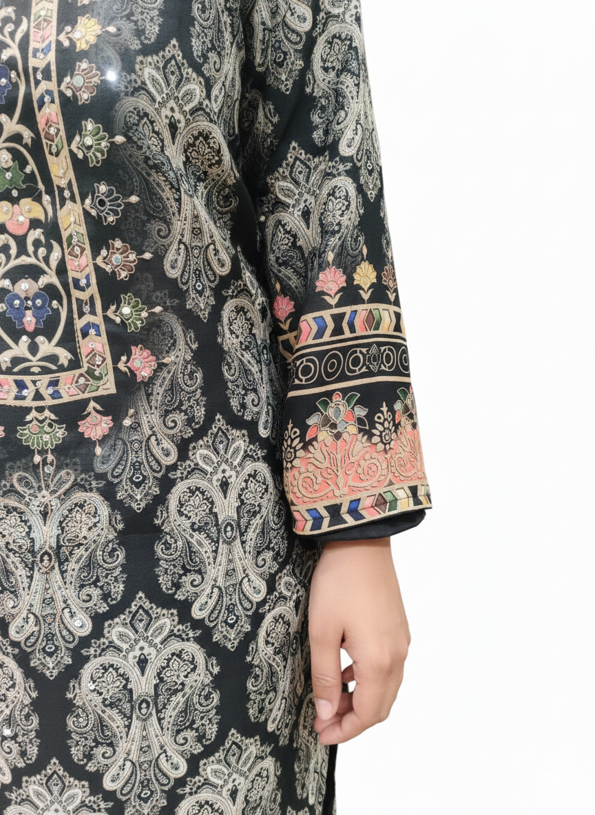 Elegant Muslin Printed Rayon Pant Suit Set