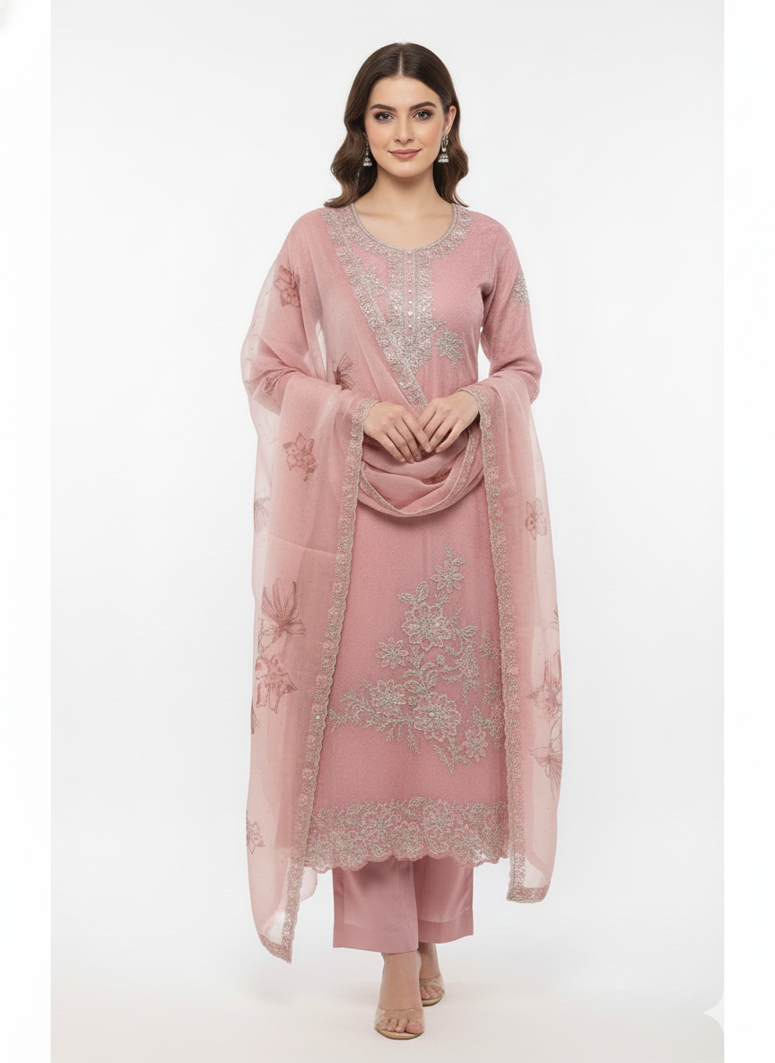 Korean Fendy silk unstitched ladies suit with digital print dupatta