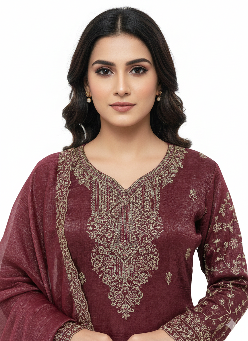 Crunchy fabric readymade sharara suit with matching dupatta