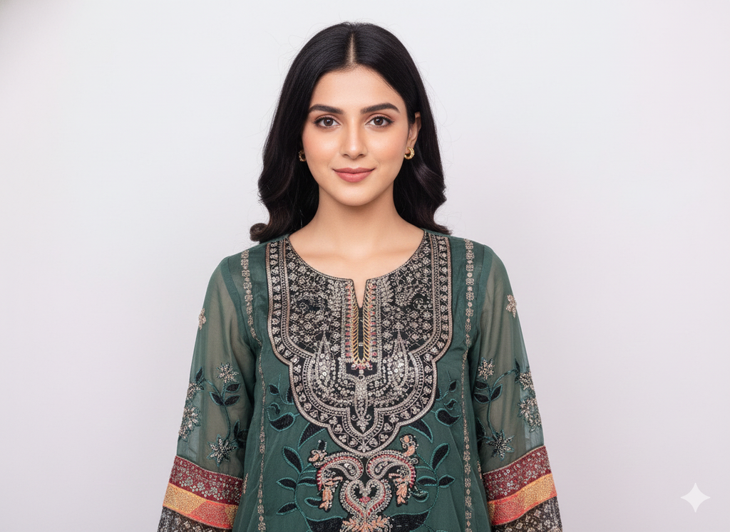 Ladies suits online India organza unstitched suit set