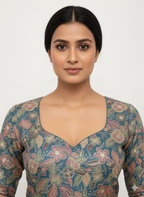 Pure Chinon Printed Unstitched Suit Set with Heavy Zarkan Work