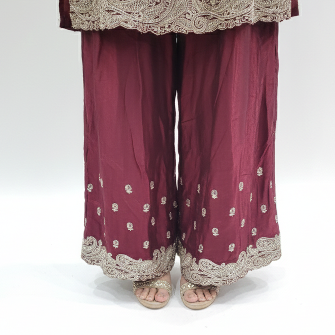 Fendy Fabric Peplon Top & Sharara Suit with Thread Embroidery, Zarkan Work & Dupatta