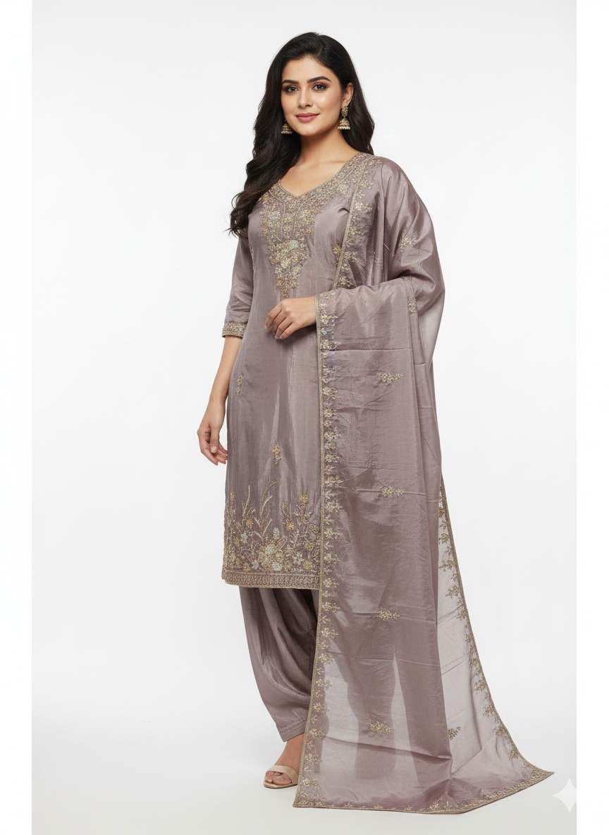 Festive wear ladies suit in organza fabric with elegant embroidery